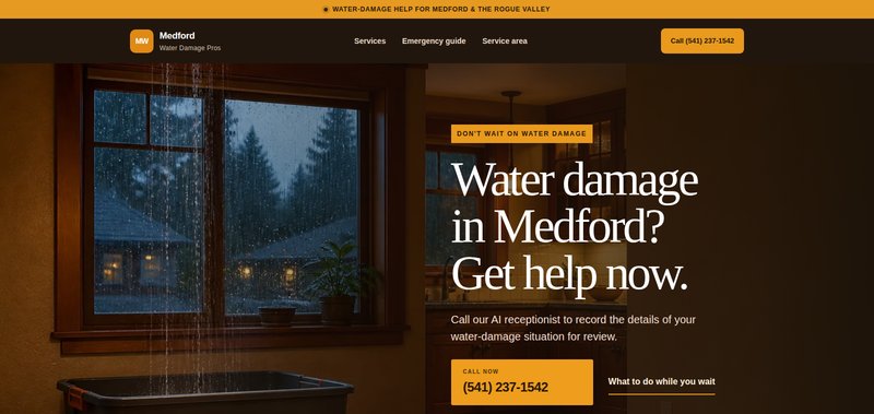 Screenshot of the Medford Water Damage Pros homepage