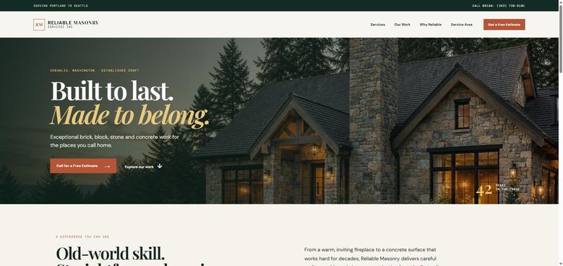 Screenshot of the Reliable Masonry Services homepage