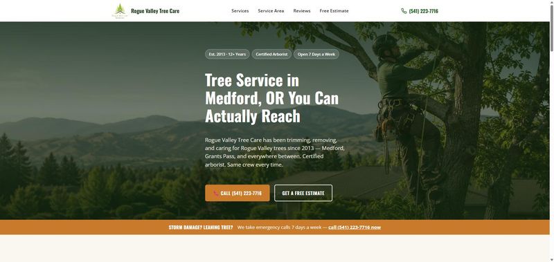 Screenshot of the Rogue Valley Tree Care homepage