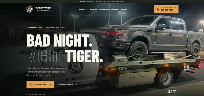 Screenshot of the Tiger Towing & Transportation homepage